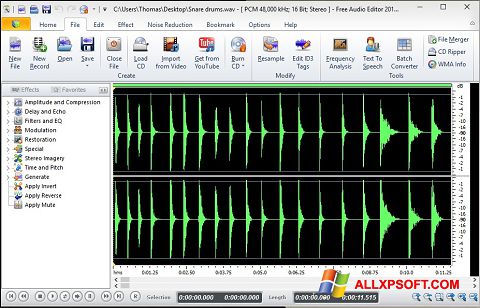 Screenshot Free Audio Editor Windows XP