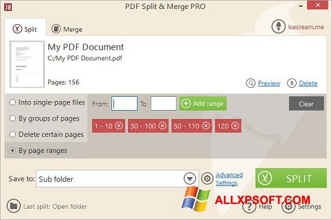 Screenshot PDF Split and Merge Windows XP