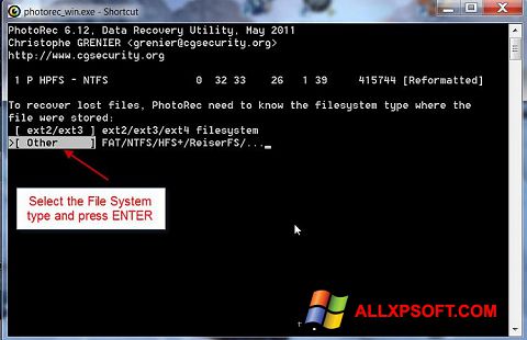 Screenshot PhotoRec Windows XP